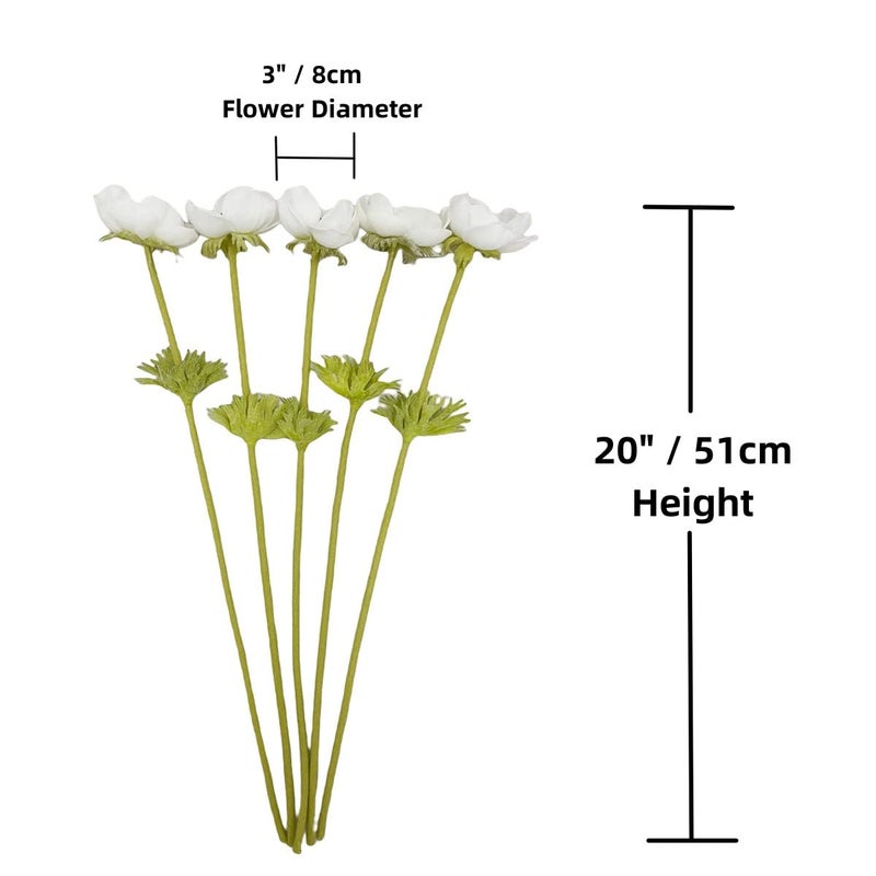 LebriTamFa 5Pcs Artifical Real Touch PU Anemone Flower Bouquet Room Home Decor (White) - Image 3